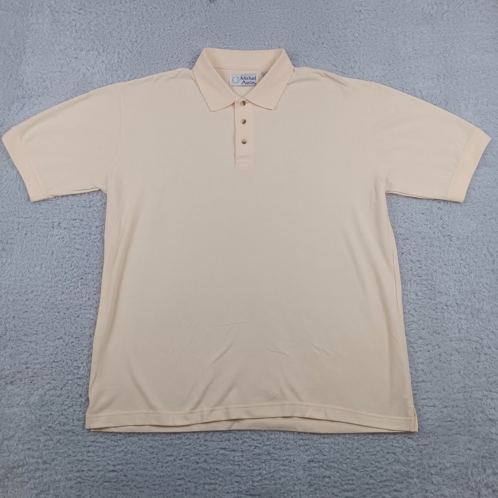 Michael Austin Polo Shirt Mens XL Peach Short Sleeve Cotton Blend Pique Knit
